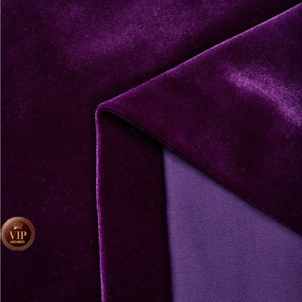 Purple Cross Ruched Velvet Neck Long Sleeve Puff Sheath Midi Dress - Picture 5 of 7